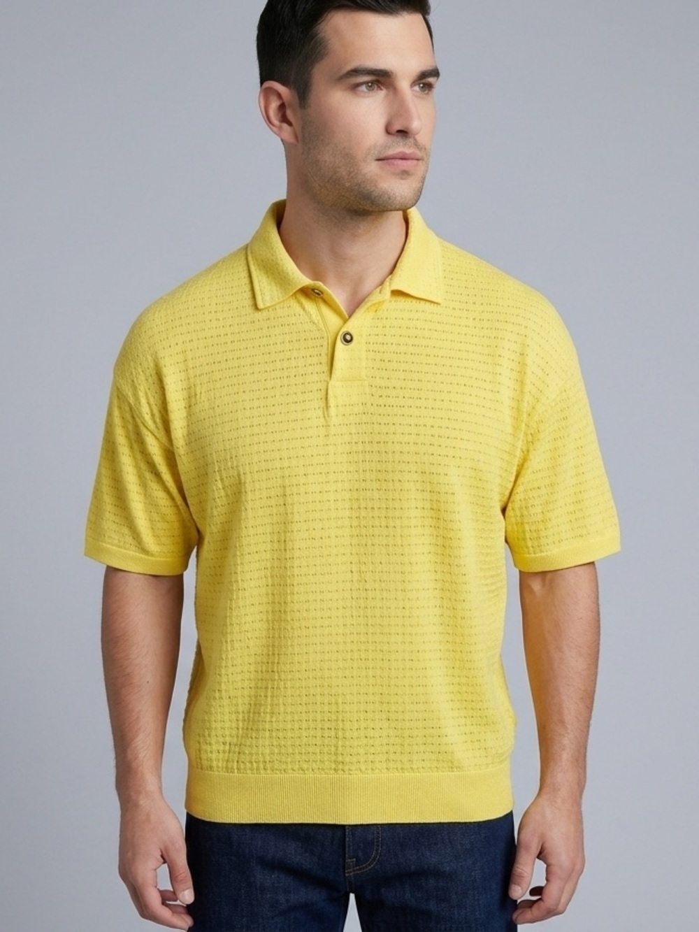 Vintage Versace Yellow Short Sleeve Polo Shirt - 50/XL, made in Italy 🇮🇹